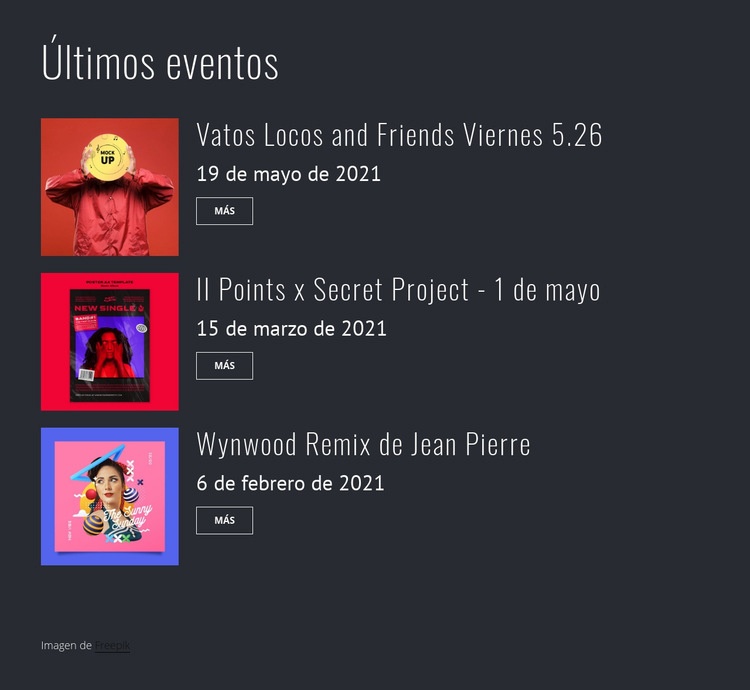 Últimos eventos de fiesta Creador de sitios web HTML