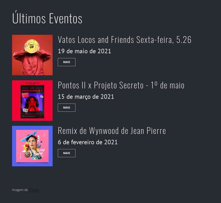 Últimos eventos de festa Construtor de sites HTML