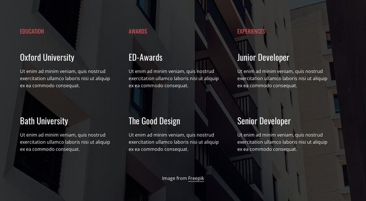 Education, awards and experience CSS Template