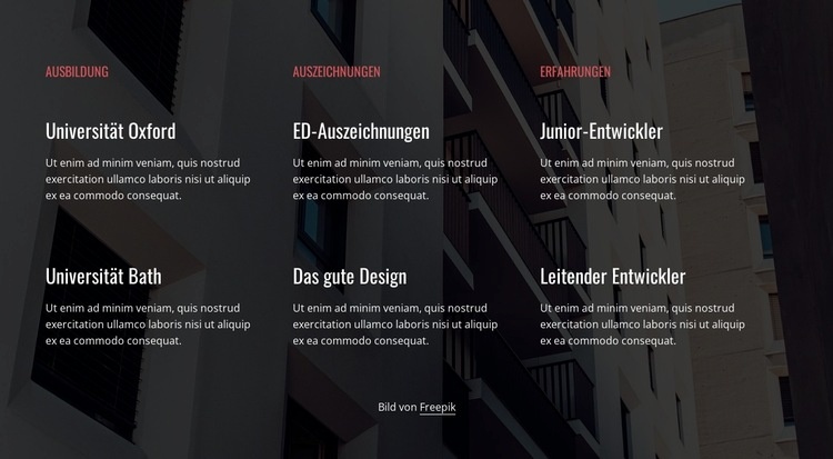 Ausbildung, Auszeichnungen und Erfahrung Website design