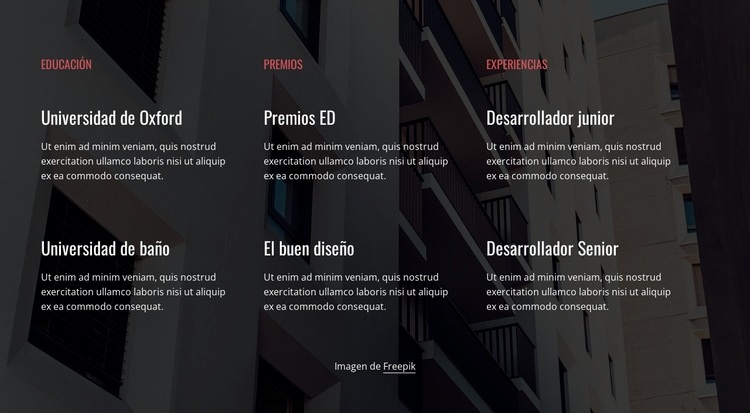 Educación, premios y experiencia. Creador de sitios web HTML