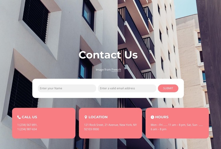 Our contacts on image background HTML Template