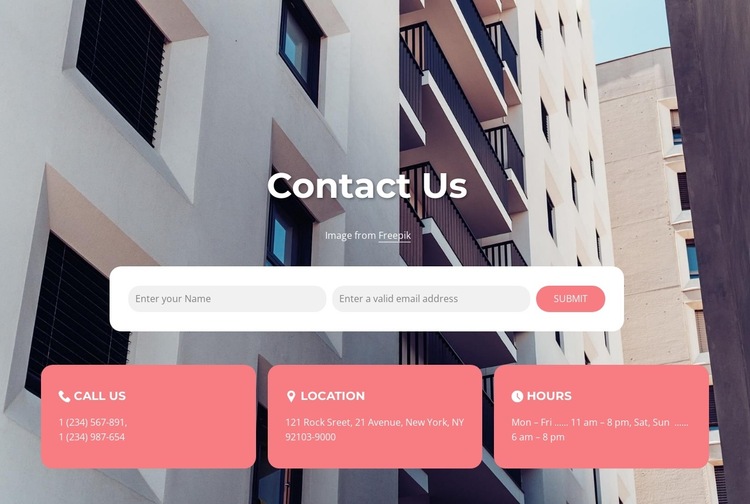 Our contacts on image background HTML5 Template