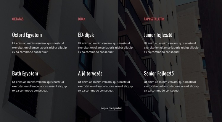 Oktatás, díjak és tapasztalat CSS sablon