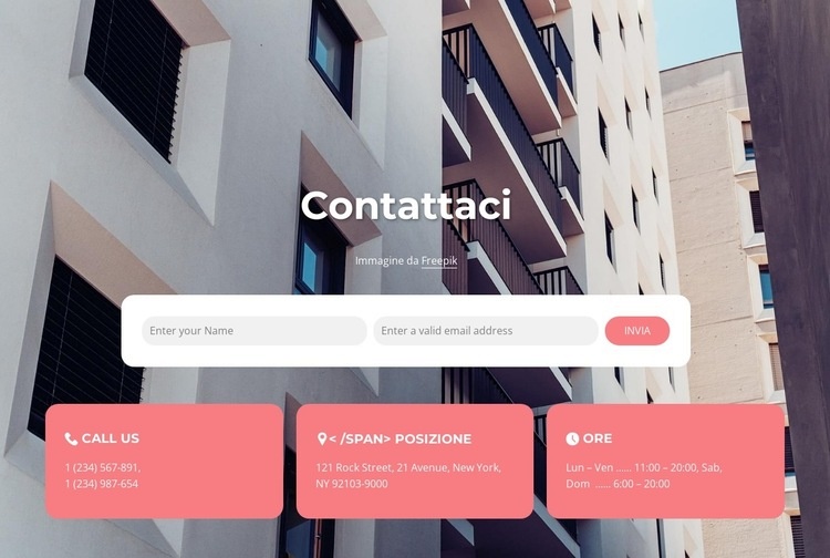 I nostri contatti sullo sfondo dell'immagine Modelli di Website Builder