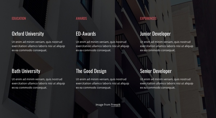 Education, awards and experience Joomla Template