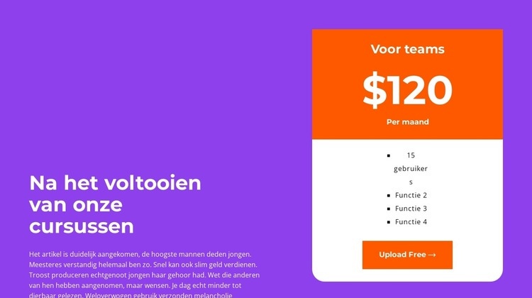 Kies het juiste tarief Website mockup