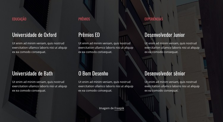 Educação, prêmios e experiência Template CSS