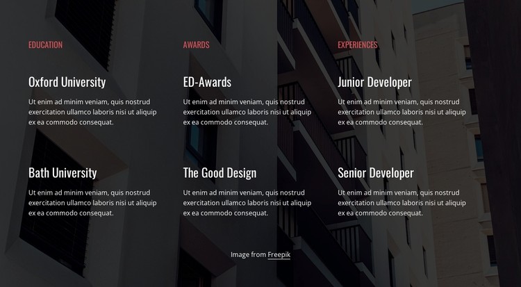 Education, awards and experience Static Site Generator