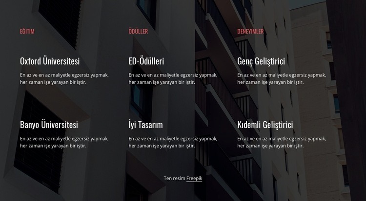 Eğitim, ödüller ve deneyim Açılış sayfası