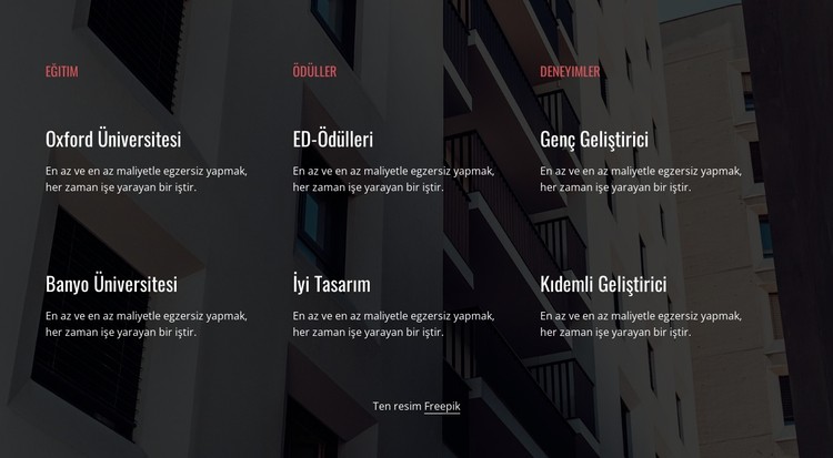 Eğitim, ödüller ve deneyim CSS Şablonu