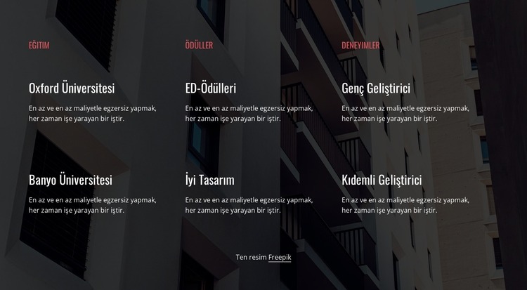 Eğitim, ödüller ve deneyim Joomla Şablonu