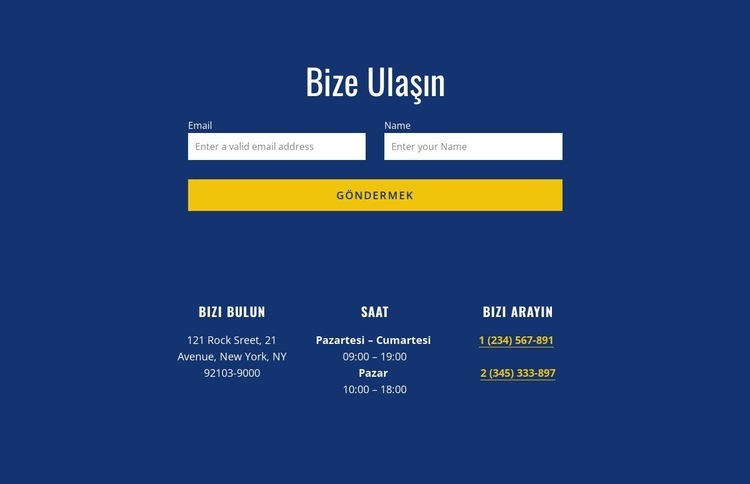 Adres içeren iletişim formu Web Sitesi Mockup'ı