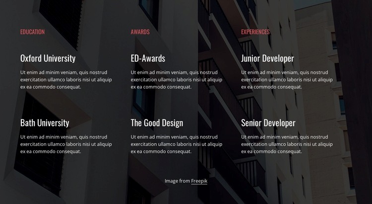 Education, awards and experience Web Page Design