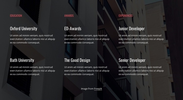 Education, awards and experience Webflow Template Alternative