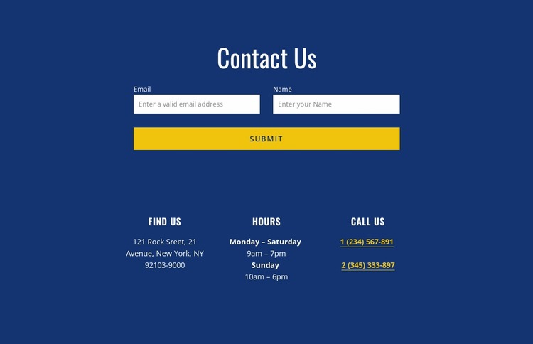 Contact form with address Website Mockup