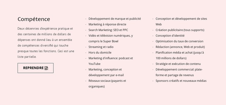 Formation, étude ou pratique Modèle CSS