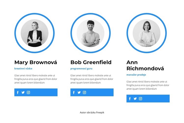 Někteří členové týmu Šablona HTML