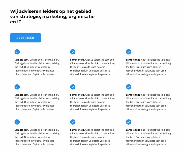 Negen teksten Website Builder-sjablonen