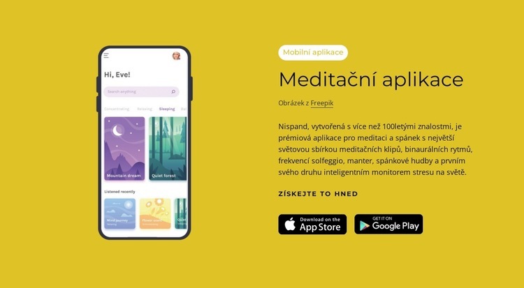 Meditační aplikace Šablona HTML
