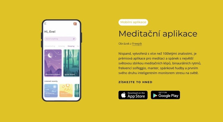 Meditační aplikace Šablona webové stránky