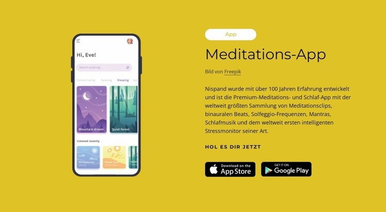 Meditations-App Eine Seitenvorlage
