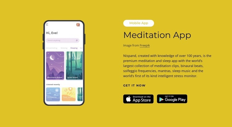 Meditation app Elementor Template Alternative
