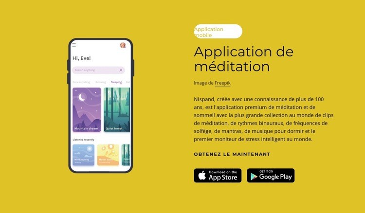 Application de méditation Créateur de site Web HTML