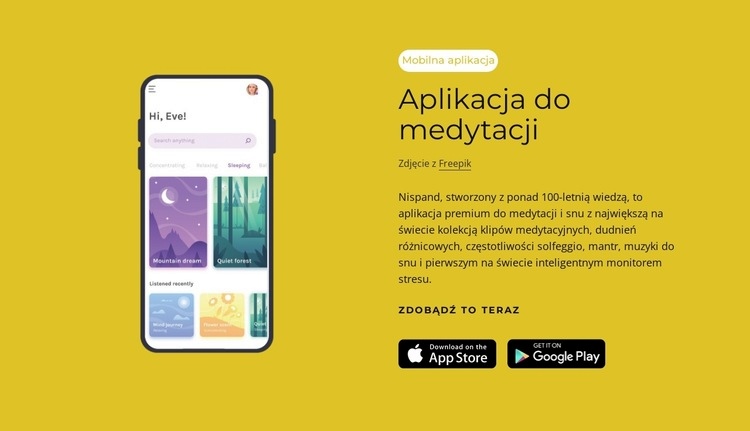 Aplikacja do medytacji Makieta strony internetowej