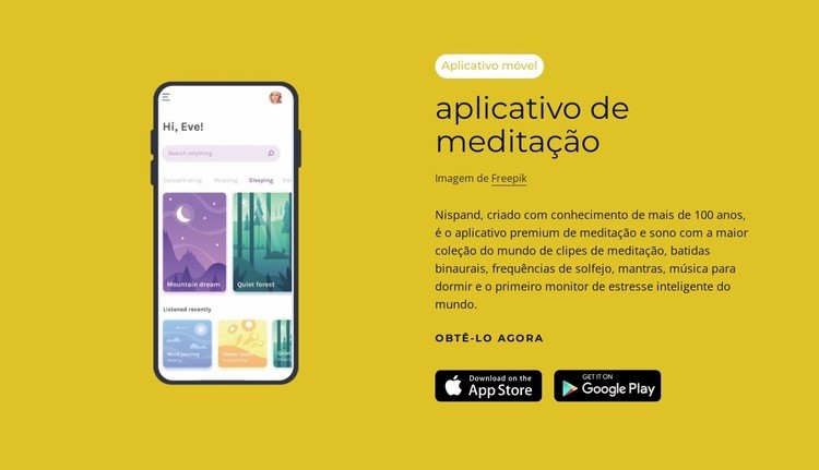 aplicativo de meditação Maquete do site