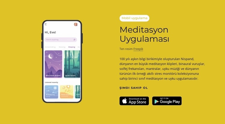 Meditasyon uygulaması Açılış sayfası