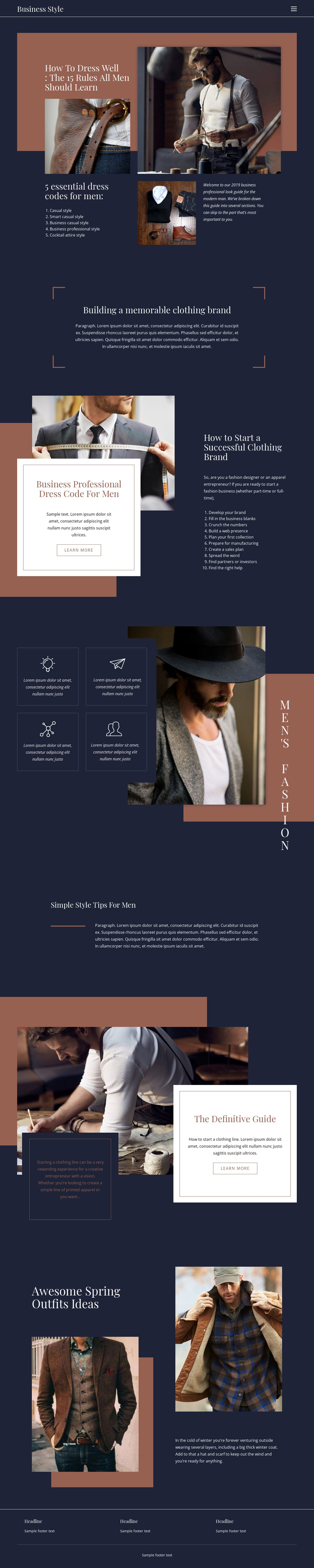 Winning rules of fashion One Page Template