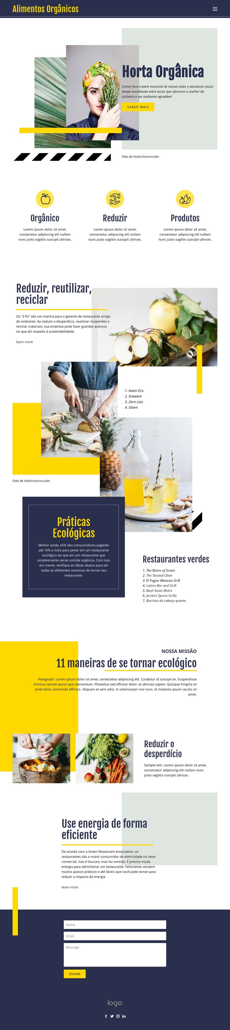 Alimentos naturais orgânicos Design do site