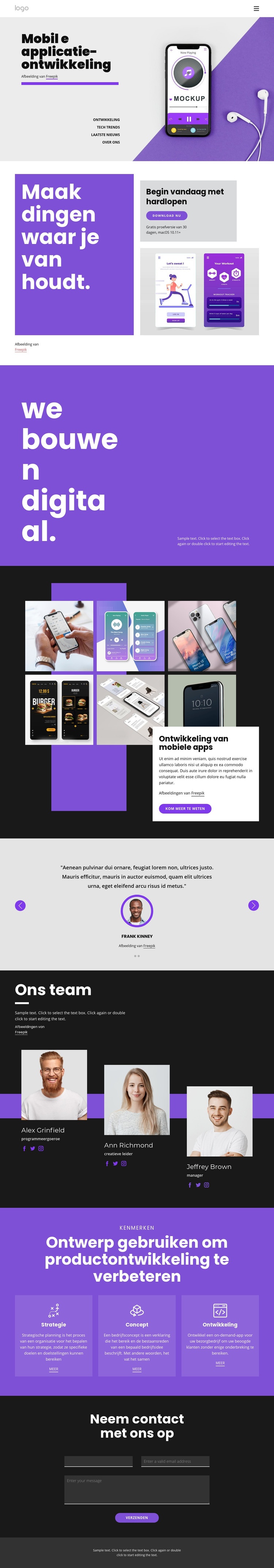 Ontwikkeling van mobiele applicaties Website mockup