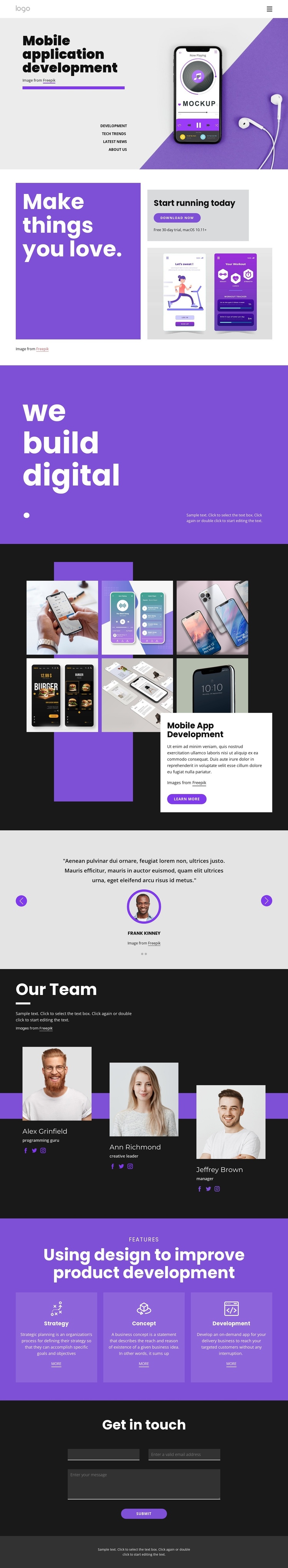 Mobile application development One Page Template