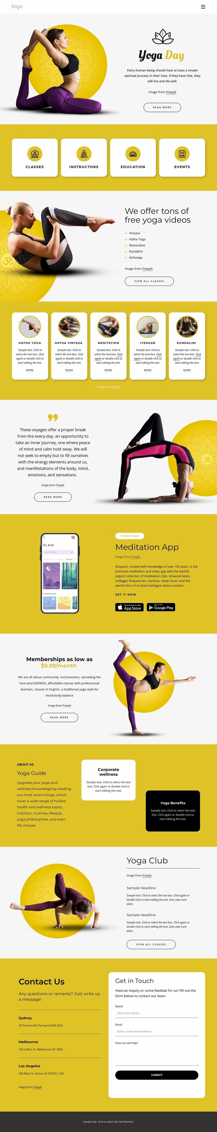 Yoga events and classes Homepage Design