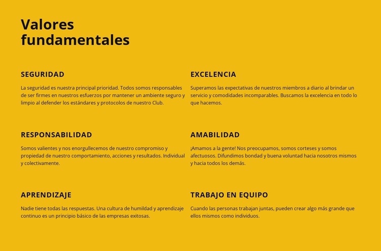 valores fundamentales de la empresa Creador de sitios web HTML