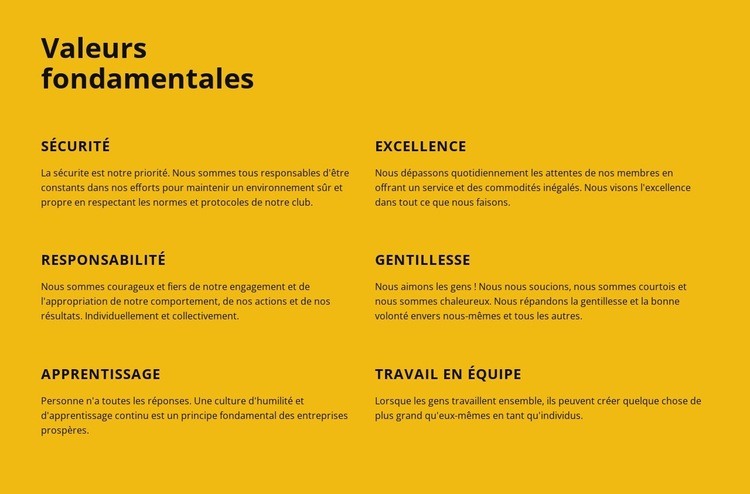 Valeurs fondamentales de l'entreprise Modèle HTML5