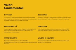 Layout CSS Per Valori Fondamentali Dell'Azienda