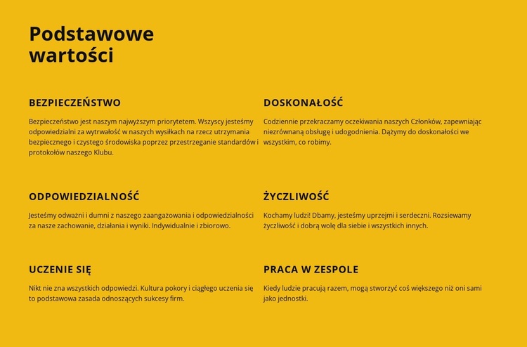 Podstawowe wartości firmy Motyw WordPress