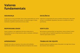 Layout CSS Para Valores Fundamentais Da Empresa