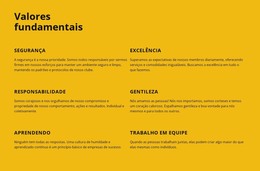 Valores Fundamentais Da Empresa - Modelo Web HTML