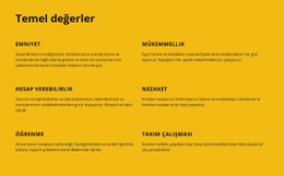 Şirket Temel Değerleri Için CSS Düzeni