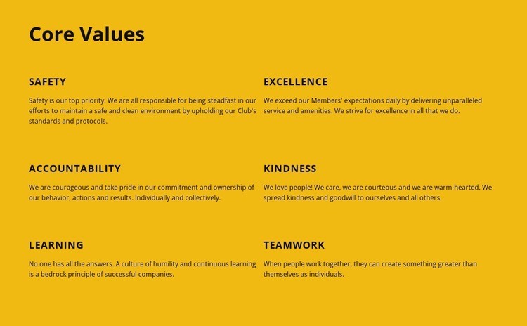 Company core values Web Page Design