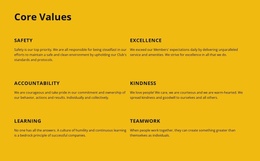 Company Core Values - Landing Page