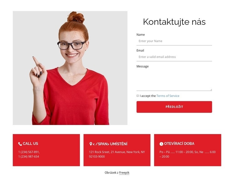 Kontaktní formulář a obrázek Šablona CSS