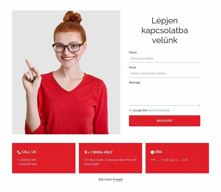 Kapcsolatfelvételi űrlap és kép Weboldal tervezés