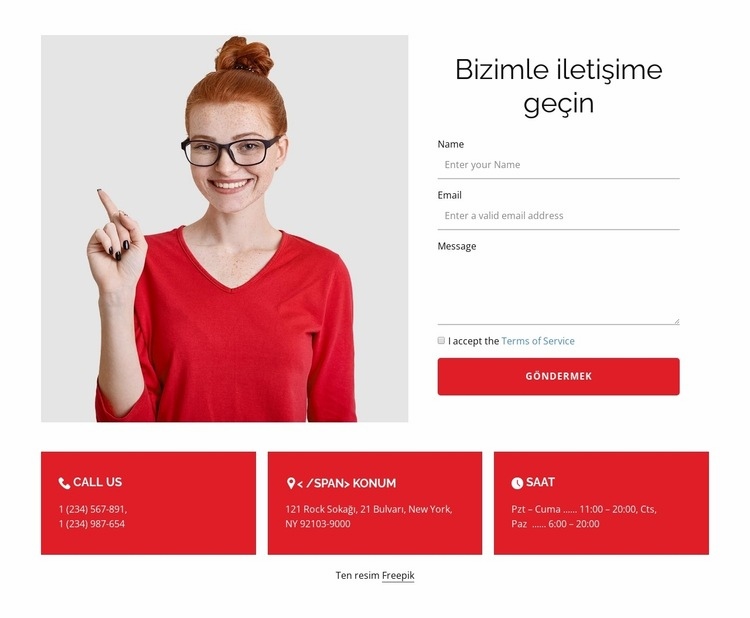 İletişim formu ve resim Web Sitesi Mockup'ı