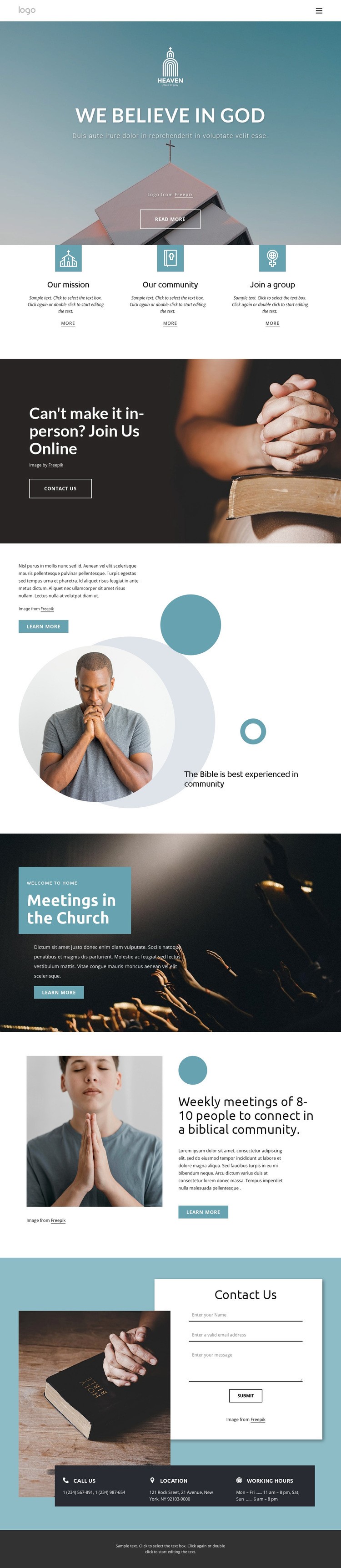 Family friendly church Web Page Design