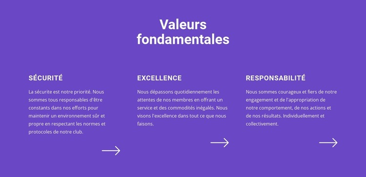 Liste des valeurs fondamentales Modèle de site Web